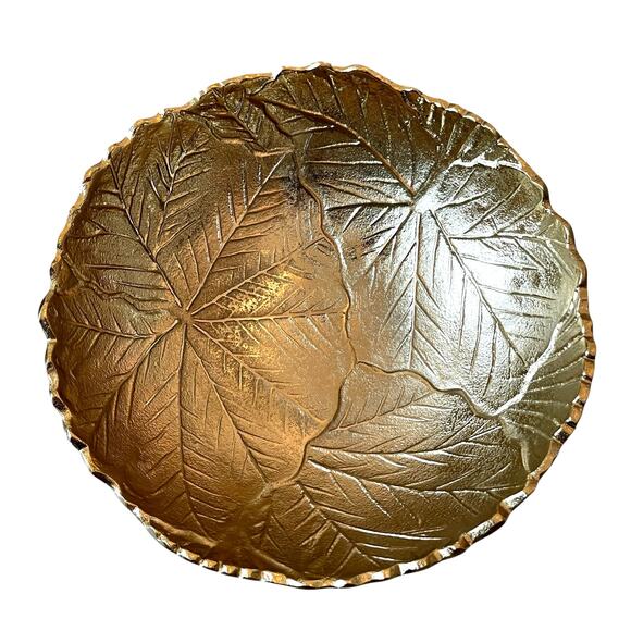 Acorn & Oak Gold Leaf Bowl 11in Metal Made in India NEW - Picture 2 of 14